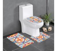 WZYWHJ Set di 4 tappetini da bagno circolari con immagini di antiche strade, antiscivolo, resistenti, facili da pulire, adatti per bagno e WC
