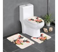 WZYWHJ Set di 4 tappetini da bagno con immagine di mucca che mangia anguria, antiscivolo, resistenti, facili da pulire, adatti per bagno e WC