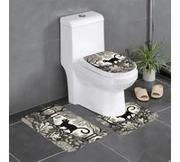 WZYWHJ Set di 4 tappetini da bagno con motivo gatto nero nella foresta strana, antiscivolo, resistenti, facili da pulire, adatti per bagno e WC