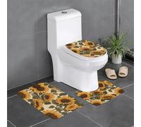 WZYWHJ Set di 4 tappetini da bagno con motivo girasole toscano, antiscivolo, resistenti, facili da pulire, adatti per bagno e WC