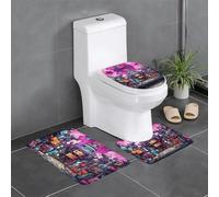 WZYWHJ Set di 4 tappetini da bagno con stampa di percorsi di colore scuro, antiscivolo, resistenti, facili da pulire, adatti per bagno e WC