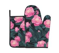 WZYWHJ Set di guanti da forno e presine con rose del deserto per cucinare, forno a microonde, grigliate, resistenti al calore, con cordino