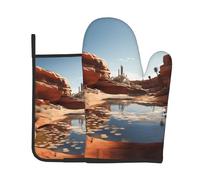 WZYWHJ Set di guanti da forno e presine con scritta "Source of Water in the Desert", per cucinare, forno a microonde, grigliate, con cordino