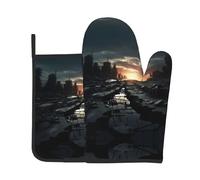 WZYWHJ Set di guanti da forno e presine con stampa di cieli scuri per cucinare, forno a microonde, grigliate - con design con cordino