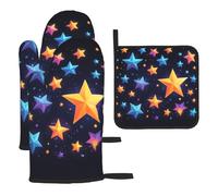 WZYWHJ Shining Stars in The Night Sky, guanti da forno e presine, set da 3 pezzi con guanti da cucina lunghi ispessiti