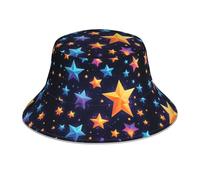 WZYWHJ Shining Stars in The Night Sky stampato cappello da pescatore, riflettente su entrambi i lati, per viaggi all'aperto, spiaggia estiva cappello da sole nero