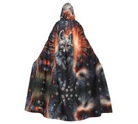 WZYWHJ Silver Fox sotto fuochi d'artificio stampato aldult Cosplay Poncho con cappuccio mantello per uomini e donne Halloween Party