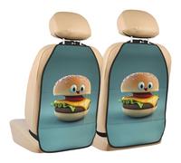 WZYWHJ Smiling Cheeseburger stampato sedile auto Anti Kick Storage pad 2 pezzi, borsa portaoggetti multifunzionale protezione sedile dopo l'installazione
