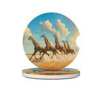 WZYWHJ Sottobicchieri per auto in ceramica di qualità con giraffa che corre, 2 pezzi, tappetino antiscivolo per portabicchieri, accessori per auto