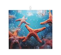 WZYWHJ Stuoia scolapiatti con stampa di stelle marine per la cucina: realizzato in spugna assorbente, con cordino per appenderlo, 45,7 x 40,6 cm