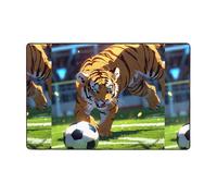 WZYWHJ Tappeti per soggiorno, tappeto runner antiscivolo per asilo nido tappeto da gioco 152,4 x 99,1 cm cucciolo di tigre che gioca a calcio immagine