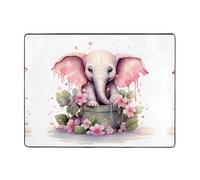 WZYWHJ Tappeti per soggiorno, tappeto runner antiscivolo per asilo nido tappeto da gioco 160 x 121,9 cm con piccolo elefante rosa che prende il bagno stampato