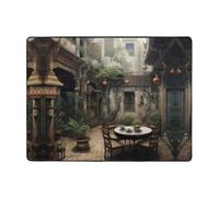 WZYWHJ Tappeti per soggiorno, tappeto runner antiscivolo per asilo nido tappeto da gioco, 160 x 122 cm, un piccolo cortile con stampa di tè