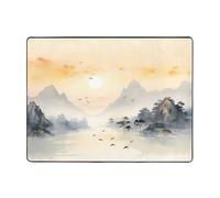WZYWHJ Tappeti per soggiorno, tappeto runner antiscivolo per asilo nido tappeto da gioco 160 x 122 cm con illustrazione stampata al tramonto e montagna