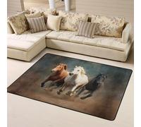 WZYWHJ Tappeti per soggiorno, tappeto runner antiscivolo per asilo nido tappeto da gioco 160 x 122 cm con stampa di tre cavalli al galoppo