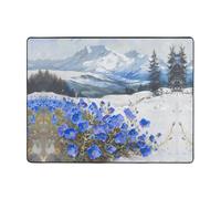 WZYWHJ Tappeti per soggiorno, tappeto runner antiscivolo per asilo nido tappeto da gioco 160 x 122 cm piccoli fiori blu sotto la montagna della neve stampati