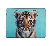 WZYWHJ Tappeti per soggiorno, tappeto runner antiscivolo per asilo nido tappeto da gioco 160 x 122 cm tigre su sfondo blu stampato