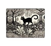 WZYWHJ Tappeti per soggiorno, tappeto runner antiscivolo per asilo nido tappeto da gioco 160 x 122 cm gatto nero con motivo strano foresta