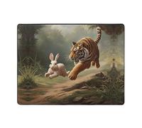 WZYWHJ Tappeti per soggiorno, tappeto runner antiscivolo per asilo nido tappeto da gioco 160 x 122 cm tigre che insegue coniglio stampato