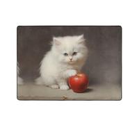 WZYWHJ Tappeti per soggiorno, tappeto runner antiscivolo per asilo nido tappeto da gioco 203,2 x 147,3 cm piccolo gatto bianco che mangia frutta stampata