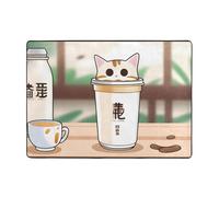 WZYWHJ Tappeti per soggiorno, tappeto runner antiscivolo per asilo nido tappeto da gioco 203,2 x 147,3 cm a forma di gatto con immagine di tè al latte
