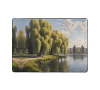 WZYWHJ Tappeti per soggiorno, tappeto runner antiscivolo per asilo nido tappeto da gioco 203,2 x 147,3 cm con alberi di salice vicino al lago stampato