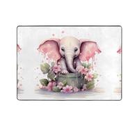 WZYWHJ Tappeti per soggiorno, tappeto runner antiscivolo per asilo nido tappeto da gioco 203,2 x 147,3 cm con piccolo elefante rosa che prende il bagno stampato