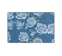 WZYWHJ Tappeti per soggiorno, tappeto runner antiscivolo, tappeto da gioco, 152,4 x 99,1 cm, belle rose su sfondo blu, stampato