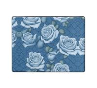 WZYWHJ Tappeti per soggiorno, tappeto runner antiscivolo, tappeto da gioco 160 x 121,9 cm, bellissime rose su sfondo blu stampato