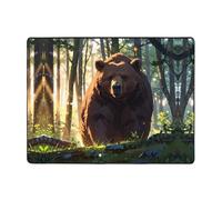 WZYWHJ Tappeti per soggiorno, tappeto runner antiscivolo, tappeto da gioco, 160 x 122 cm, stampa orso marrone nella foresta