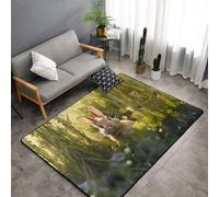 WZYWHJ Tappeti per soggiorno, tappeto runner antiscivolo, tappeto per asilo nido tappeto da gioco, 152,4 x 99,1 cm, motivo: coniglietto nell'erba stampato