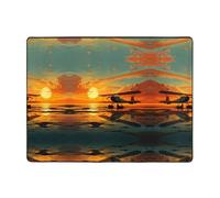 WZYWHJ Tappeti per soggiorno, tappeto runner antiscivolo tappeto per asilo nido tappeto da gioco 160 x 122 cm Aereo al tramonto stampato