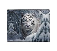 WZYWHJ Tappeti per soggiorno, tappeto runner antiscivolo, tappeto per asilo nido tappeto da gioco, 160 x 121,9 cm, tigre bianca nella neve stampata