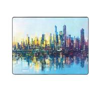 WZYWHJ Tappeti per soggiorno, tappeto runner antiscivolo tappeto per asilo nido tappeto da gioco 160 x 122 cm immagine olografica di città riflessa