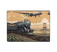WZYWHJ Tappeti per soggiorno, tappeto runner antiscivolo tappeto per asilo nido tappeto da gioco 203,2 x 147,3 cm con aereo sopra il treno stampato