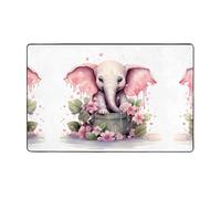 WZYWHJ Tappeti per soggiorno, tappeto runner tappeto antiscivolo per asilo nido tappeto da gioco 152,4 x 99,1 cm con piccolo elefante rosa che prende il bagno stampato