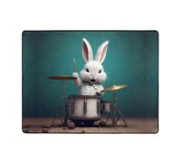 WZYWHJ Tappeti per soggiorno, tappeto runner tappeto antiscivolo per asilo nido tappeto da gioco 160 x 122 cm con bel coniglietto batterista stampa