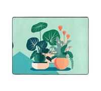WZYWHJ Tappeti per soggiorno, tappeto runner tappeto antiscivolo tappeto per asilo nido tappeto da gioco 160 x 122 cm per interni cartoni animati piante verdi in vaso stampate