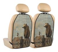 WZYWHJ Tappetino per seggiolino auto stampato con topo e orso sulle rocce, 2 pezzi, borsa portaoggetti multifunzionale dopo l'installazione