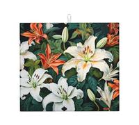 WZYWHJ Tappetino scolapiatti colorato con stampa di gigli per la cucina: realizzato in spugna assorbente d'acqua, con cordino per appenderlo, 45,7 x 40,6 cm