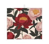WZYWHJ Tappetino scolapiatti con motivo peonie in fiore per la cucina: realizzato in spugna assorbente, con cordino per appenderlo, 45,7 x 40,6 cm