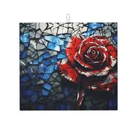 WZYWHJ Tappetino scolapiatti con motivo rosa rossa rotta per cucina: realizzato in spugna assorbente, con cordino per appenderlo, 45,7 x 40,6 cm