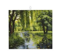WZYWHJ Tappetino scolapiatti con stampa di alberi di salice vicino allo stagno per la cucina: realizzato in spugna assorbente, con cordino per appenderlo, 45,7 x 40,6 cm