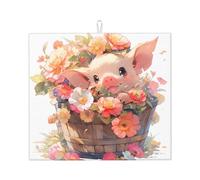 WZYWHJ Tappetino scolapiatti con stampa di maiale nel vaso di fiori per la cucina: realizzato in spugna assorbente, con cordino per appenderlo, 45,7 x 40,6 cm