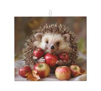 WZYWHJ Tappetino scolapiatti con stampa di riccio con mele per cucina: realizzato in spugna assorbente, con cordino per appenderlo, 45,7 x 40,6 cm