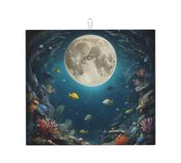 WZYWHJ Tappetino scolapiatti con stampa luna sotto il mare per la cucina: realizzato in spugna assorbente, con cordino per appenderlo, 45,7 x 40,6 cm