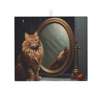 WZYWHJ Tappetino scolapiatti da cucina con gatto che guarda allo specchio: realizzato in spugna assorbente, con cordino per appenderlo, 45,7 x 40,6 cm