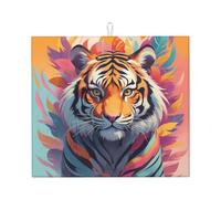 WZYWHJ Tappetino scolapiatti da cucina con motivo tribale tigre a righe: realizzato in spugna assorbente, con cordino per appenderlo, 45,7 x 40,6 cm