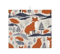 WZYWHJ Tappetino scolapiatti da cucina con motivo volpe scandinava: realizzato in spugna assorbente d'acqua, con cordino per appenderlo, 45,7 x 40,6 cm