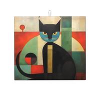 WZYWHJ Tappetino scolapiatti da cucina con stampa di gatto arte moderna della metà del secolo: realizzato in spugna assorbente d'acqua, con cordino per appenderlo, 45,7 x 40,6 cm